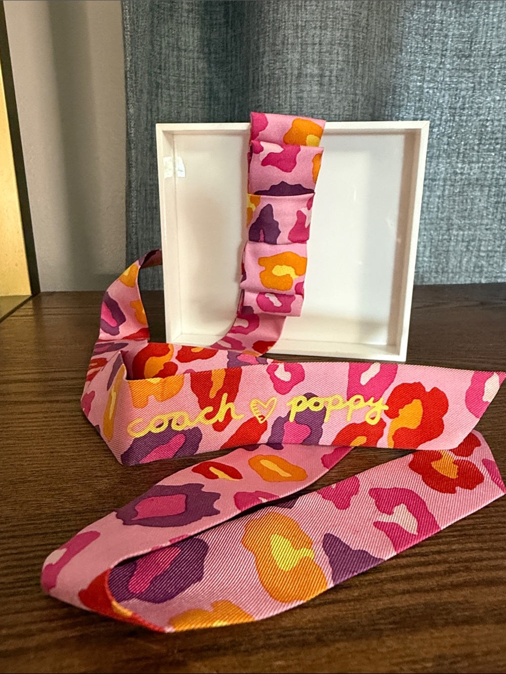 Coach Poppy Pink Multi Leopard-Print Slim Scarf/Twilly - Like New!